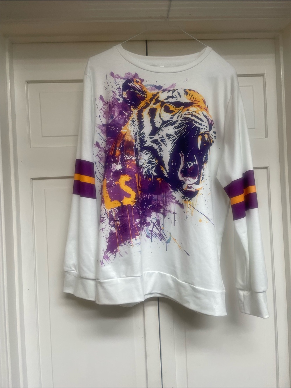 White Pullover polyester blend with Roaring LSU Tiger Graphic